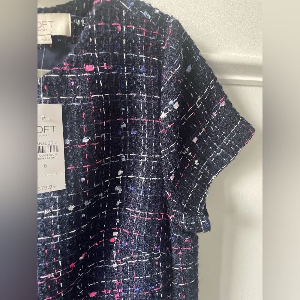 NWT LOFT Navy Tweed Shift Dress with Pink & White Flecks - Picture 3 of 5